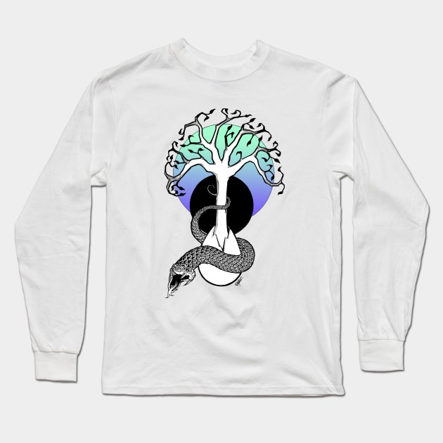 Yggdrasil & Jormungandr Long Sleeve T-Shirt by Indi Martin